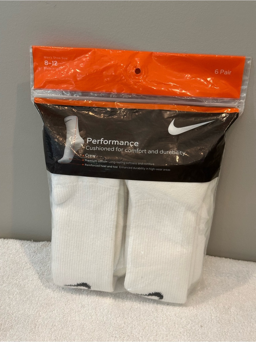 Nike Performance Men's White Cushioned Crew Socks - 6 Pair
